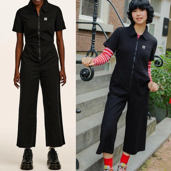 Lucy & Yak Ragan Cotton Black Jumpsuit Short Sleeve Zip Utility Size 4 AS IS - Picture 1 of 7